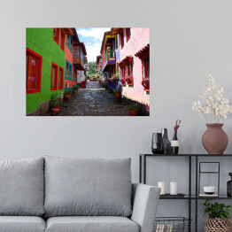 Plakat Barwne domy w Pueblito Boyacense, Kolumbia