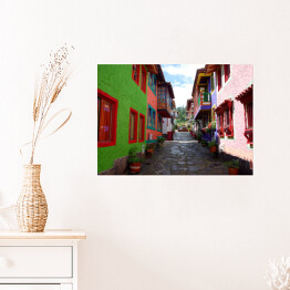 Plakat Barwne domy w Pueblito Boyacense, Kolumbia