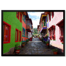 Plakat w ramie Barwne domy w Pueblito Boyacense, Kolumbia