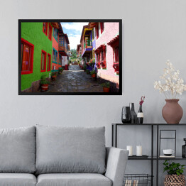 Obraz w ramie Barwne domy w Pueblito Boyacense, Kolumbia