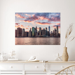 Plakat samoprzylepny Różowe chmury nad Nowym Jorkiem o zachodzie słońca