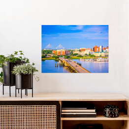 Plakat samoprzylepny Słoneczny miejski widok z mostem