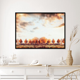 Plakat w ramie Piękna jesień - panorama z drzewami, polem i niebem