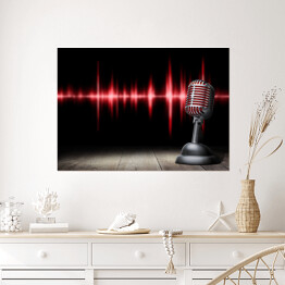 Plakat samoprzylepny Retro mikrofon na czerwono czernym tle
