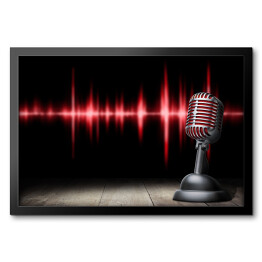 Obraz w ramie Retro mikrofon na czerwono czernym tle