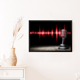 Obraz w ramie Retro mikrofon na czerwono czernym tle