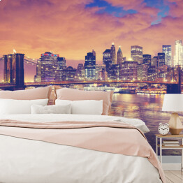 Fototapeta winylowa zmywalna Panoramiczny obraz Nowego Jorku w nocy w stonowanych barwach