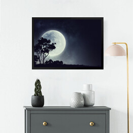 Obraz w ramie Zarys drzewa na tle pełni Księżyca
