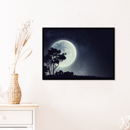 Plakat w ramie Zarys drzewa na tle pełni Księżyca