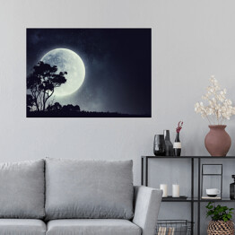 Plakat Zarys drzewa na tle pełni Księżyca