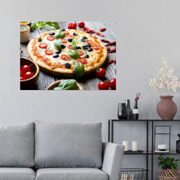 Plakat Pyszna pizza ze świeżą bazylią