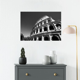 Plakat Widok Koloseum w Rzymie, Włochy - czarno biała ilustracja