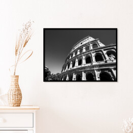 Plakat w ramie Widok Koloseum w Rzymie, Włochy - czarno biała ilustracja