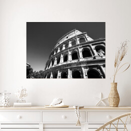 Plakat samoprzylepny Widok Koloseum w Rzymie, Włochy - czarno biała ilustracja