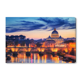 Obraz na płótnie Most i Watykan oświetlony złotymi światłami podczas zmierzchu