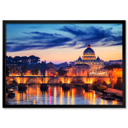 Plakat w ramie Most i Watykan oświetlony złotymi światłami podczas zmierzchu