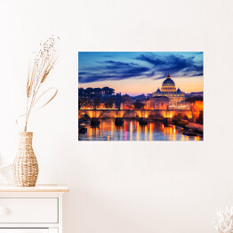 Plakat samoprzylepny Most i Watykan oświetlony złotymi światłami podczas zmierzchu