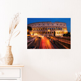 Plakat samoprzylepny Koloseum w Rzymie w nocy, efekt long exposure