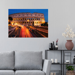 Plakat samoprzylepny Koloseum w Rzymie w nocy, efekt long exposure