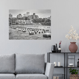Plakat samoprzylepny Czarno biały obrazek nabrzeża Brooklyn Heights, Nowy Jork