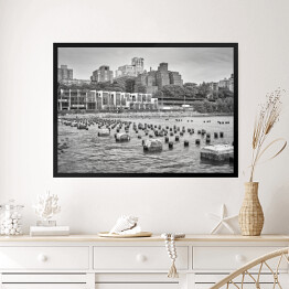 Obraz w ramie Czarno biały obrazek nabrzeża Brooklyn Heights, Nowy Jork