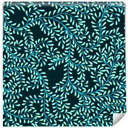 Tapeta winylowa zmywalna w rolce Niebieski wzór z drobnych liści na czarnym tle