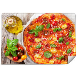 Fototapeta Pizza z pomidorami, mozzarellą i bazylią