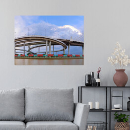 Plakat samoprzylepny Panorama dużego mostu Bhumibol w Tajlandii