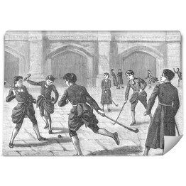 Chłopcy grający w hokeja w dziewiętnastym wieku