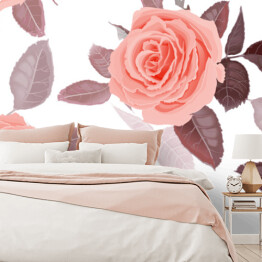 Fototapeta winylowa zmywalna Różowe róże z bordowymi liśćmi