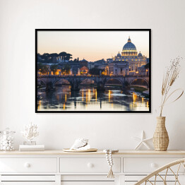 Plakat w ramie Bazylika św. Piotra w Watykanie oświetlona złotymi światłami