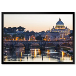Plakat w ramie Bazylika św. Piotra w Watykanie oświetlona złotymi światłami