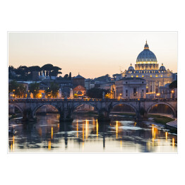 Plakat samoprzylepny Bazylika św. Piotra w Watykanie oświetlona złotymi światłami
