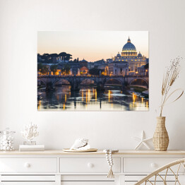 Plakat samoprzylepny Bazylika św. Piotra w Watykanie oświetlona złotymi światłami