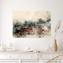 Plakat samoprzylepny Stare lokomotywy parowe XX wieku - akwarela