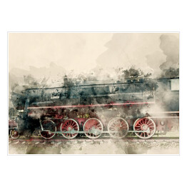 Plakat Stare lokomotywy parowe XX wieku - akwarela