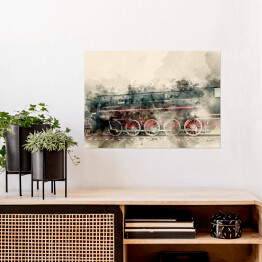 Plakat Stare lokomotywy parowe XX wieku - akwarela