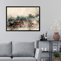 Obraz w ramie Stare lokomotywy parowe XX wieku - akwarela