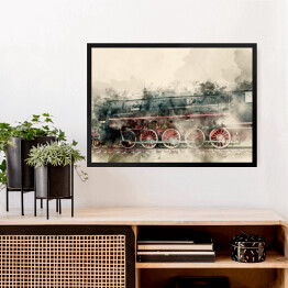 Obraz w ramie Stare lokomotywy parowe XX wieku - akwarela