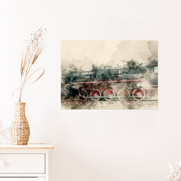 Plakat samoprzylepny Stare lokomotywy parowe XX wieku - akwarela