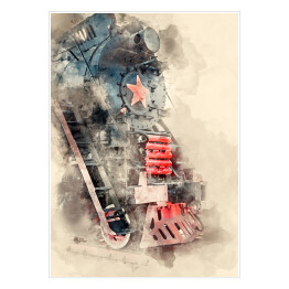 Plakat samoprzylepny Stare lokomotywy parowe XX wieku - kolorowa akwarela