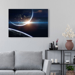 Obraz na płótnie Tapeta kosmiczna science fiction, niesamowicie piękne planety, galaktyki, mroczne i zimne piękno niekończącego się wszechświata. Elementy tego obrazu dostarczone przez NASA