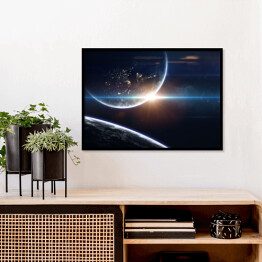 Plakat w ramie Tapeta kosmiczna science fiction, niesamowicie piękne planety, galaktyki, mroczne i zimne piękno niekończącego się wszechświata. Elementy tego obrazu dostarczone przez NASA