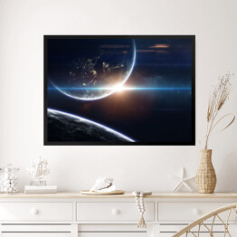 Obraz w ramie Tapeta kosmiczna science fiction, niesamowicie piękne planety, galaktyki, mroczne i zimne piękno niekończącego się wszechświata. Elementy tego obrazu dostarczone przez NASA