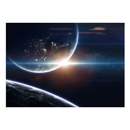 Plakat samoprzylepny Tapeta kosmiczna science fiction, niesamowicie piękne planety, galaktyki, mroczne i zimne piękno niekończącego się wszechświata. Elementy tego obrazu dostarczone przez NASA
