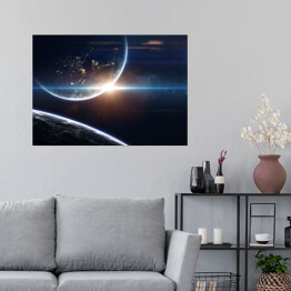 Plakat samoprzylepny Tapeta kosmiczna science fiction, niesamowicie piękne planety, galaktyki, mroczne i zimne piękno niekończącego się wszechświata. Elementy tego obrazu dostarczone przez NASA
