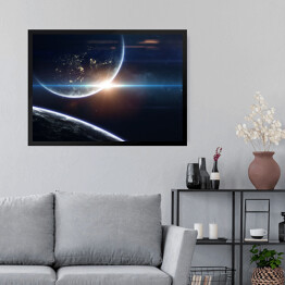 Obraz w ramie Tapeta kosmiczna science fiction, niesamowicie piękne planety, galaktyki, mroczne i zimne piękno niekończącego się wszechświata. Elementy tego obrazu dostarczone przez NASA