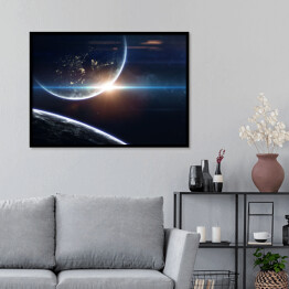 Plakat w ramie Tapeta kosmiczna science fiction, niesamowicie piękne planety, galaktyki, mroczne i zimne piękno niekończącego się wszechświata. Elementy tego obrazu dostarczone przez NASA