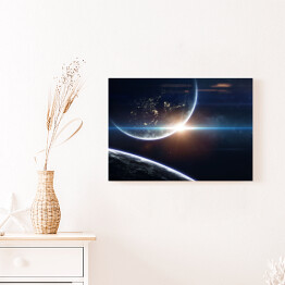 Obraz na płótnie Tapeta kosmiczna science fiction, niesamowicie piękne planety, galaktyki, mroczne i zimne piękno niekończącego się wszechświata. Elementy tego obrazu dostarczone przez NASA