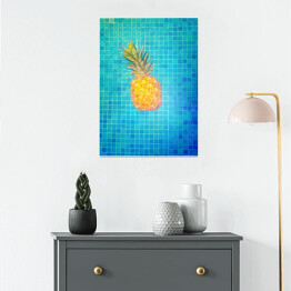 Plakat samoprzylepny Żółty ananas na błękitnym tle